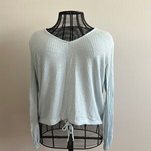 LC Lauren Conrad Blue Ribbed Tie Front Blouse